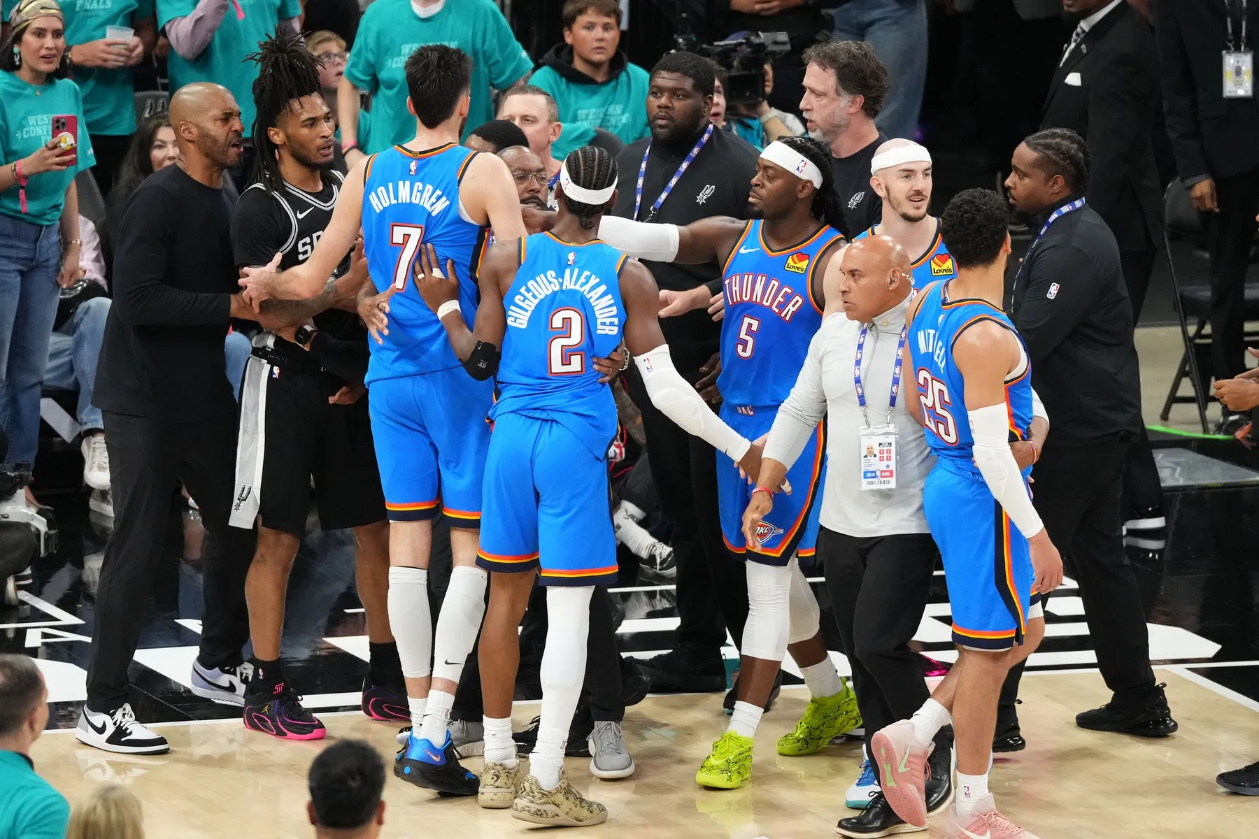 Tempers Flare Between Thunder and Spurs During Physical Game 3 Battle