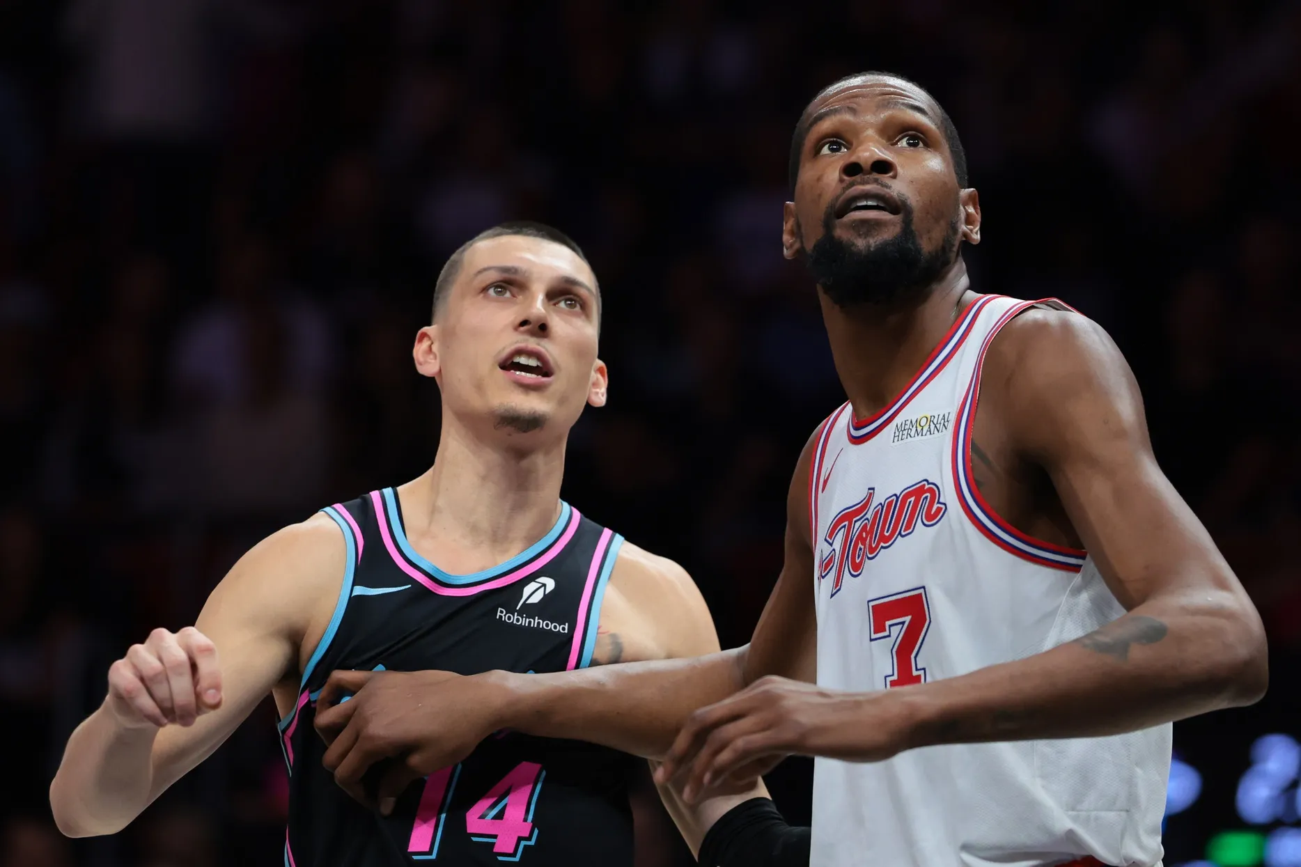 Durant, Herro Trade Words, Then Respect as Heat Hold Off Rockets