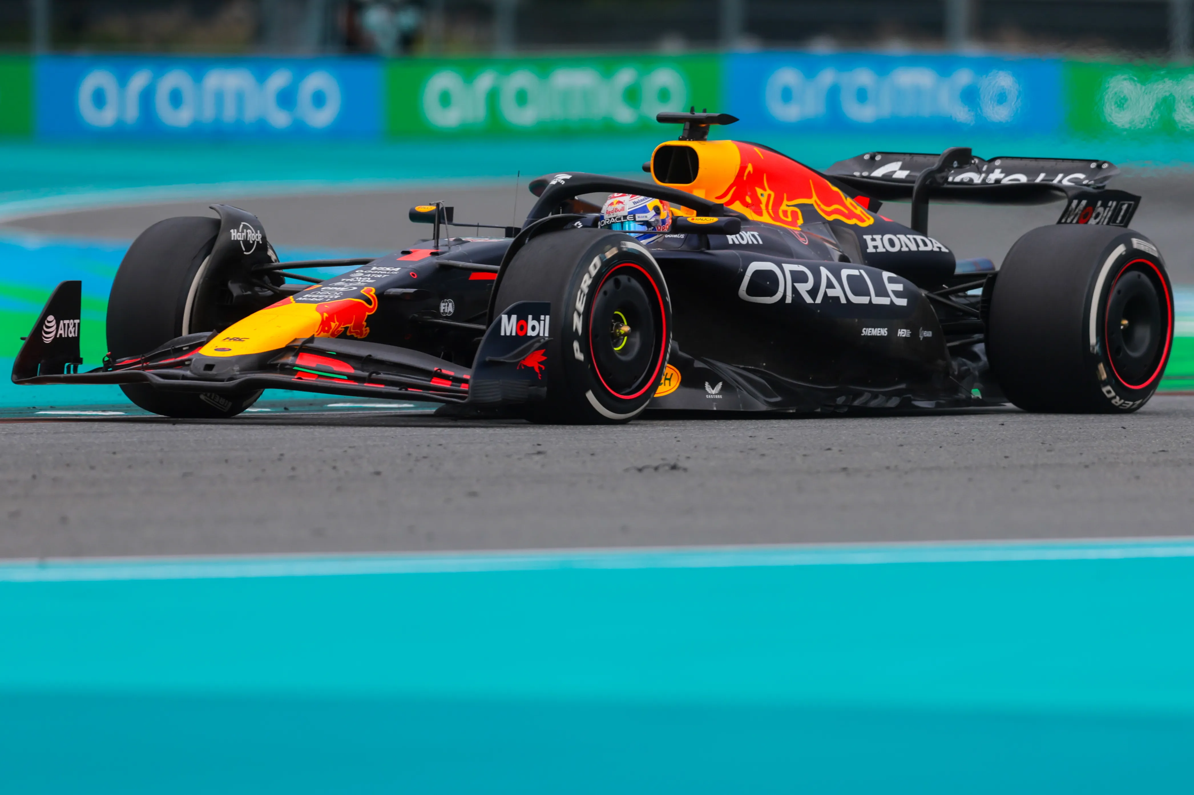 May 4, 2025; Miami Gardens, FL, USA; Red Bull driver Max Verstappen (1) during the F1 Miami Grand Prix at Miami International Autodrome.