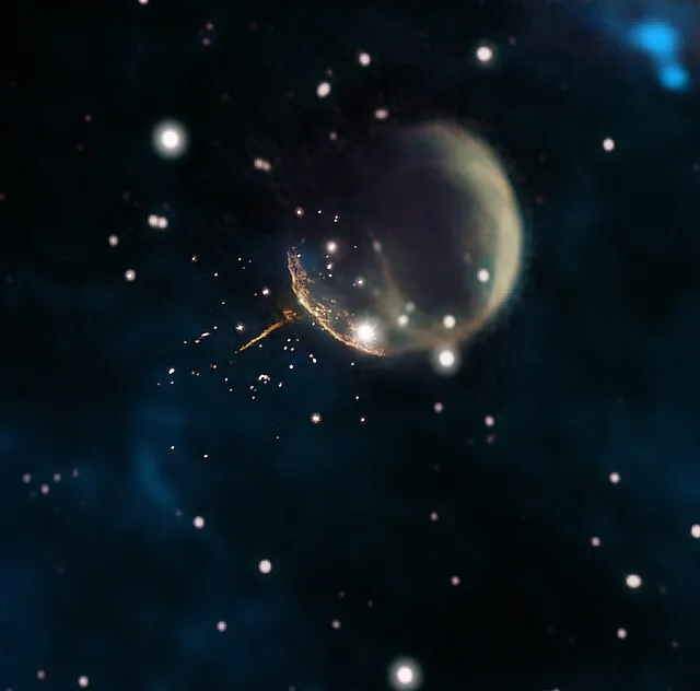 Credit: Composite by Jayanne English, University of Manitoba; F. Schinzel et al.; NRAO/AUI/NSF; DRAO/Canadian Galactic Plane Survey; and NASA/IRAS on Wikimedia Commons