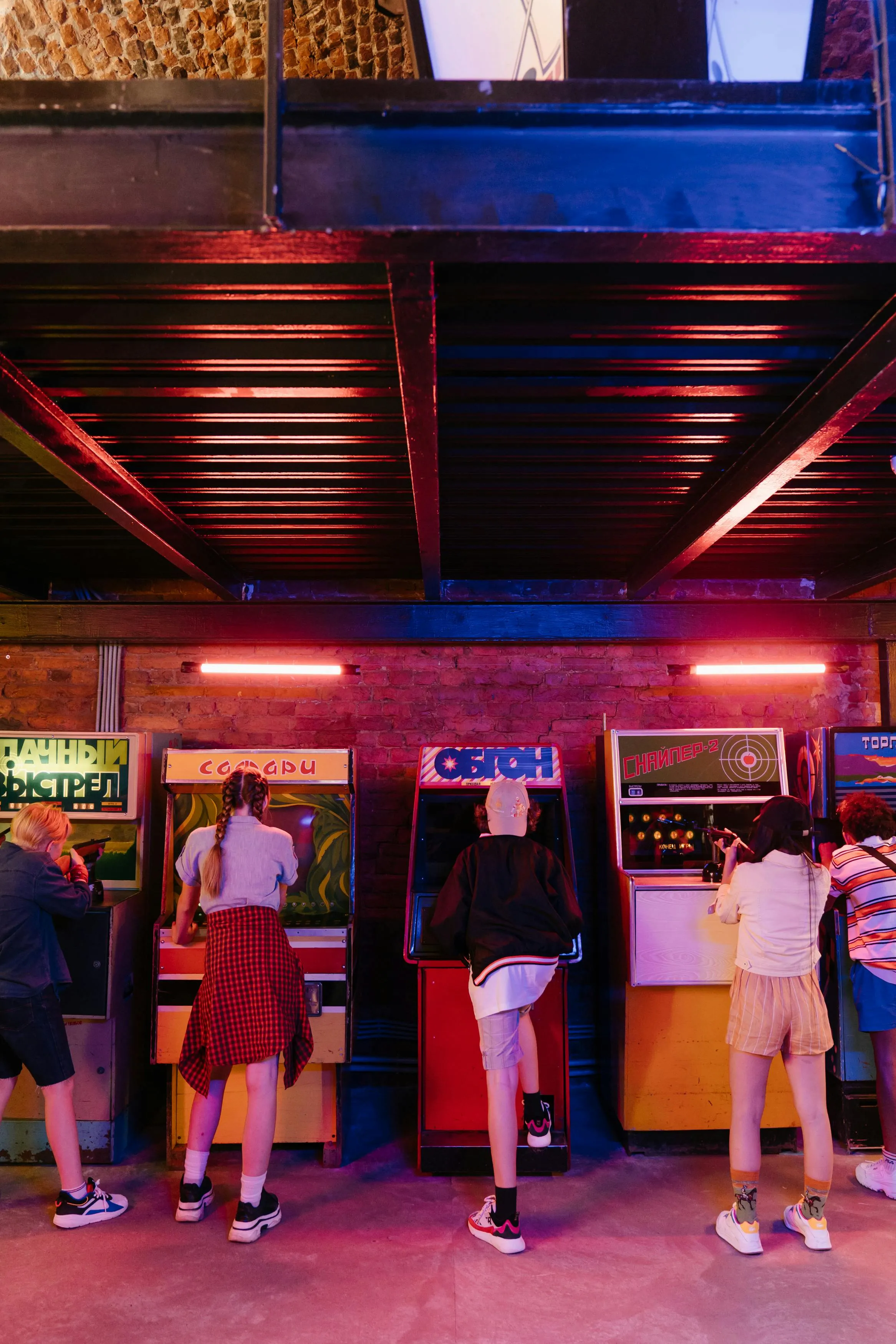 children playing in arcade